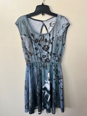 Disney Blue and Black Floral Fit-and-Flare Mini Dress